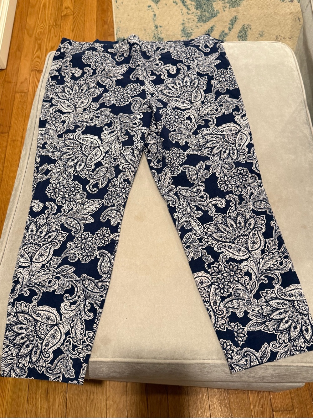 Talbots Navy and White Paisley Pull-On Pants